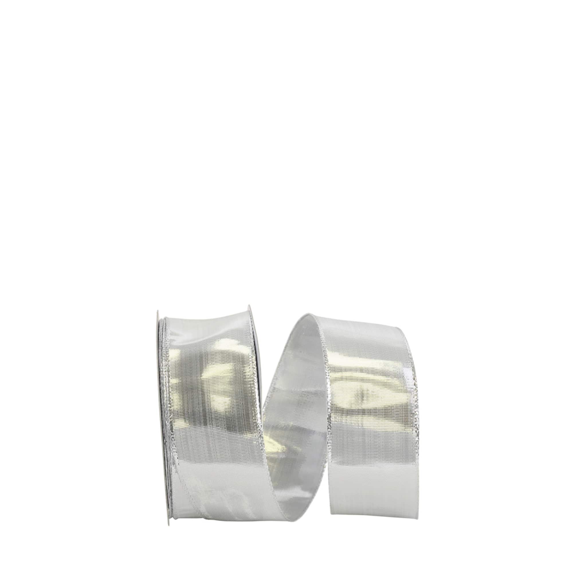 JAM Paper 1.5" x 25yd. Silver Woven Lame 3 Wired Edge Ribbon